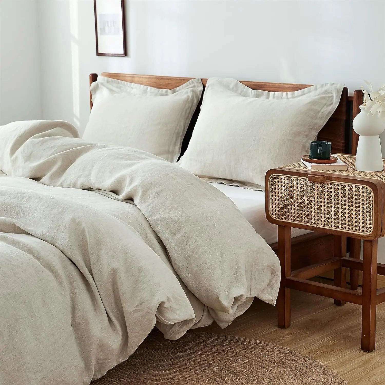 

100% Linen Duvet Cover Set King Size 3pcs French Washed Solid Color Soft Breathable Farmhouse Bedding with Button Closure