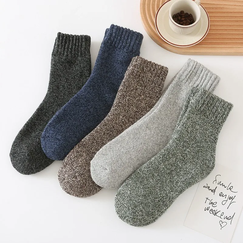 5 Pairs Men\'s Warm Mid calf Crew Socks Breathable and Comfortable Casual Socks for Autumn and Winter Skating Skiing Sweat Sock