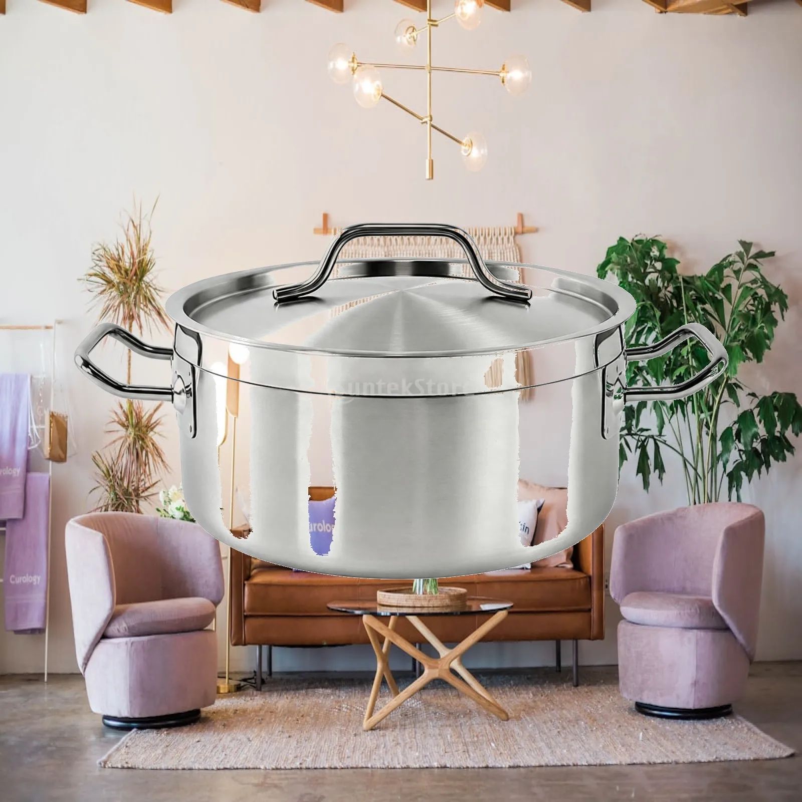 Stainless Steel Soup Cooking Pan with Five Layer Base for Simmering Stews on Stovetop Kitchen Use
