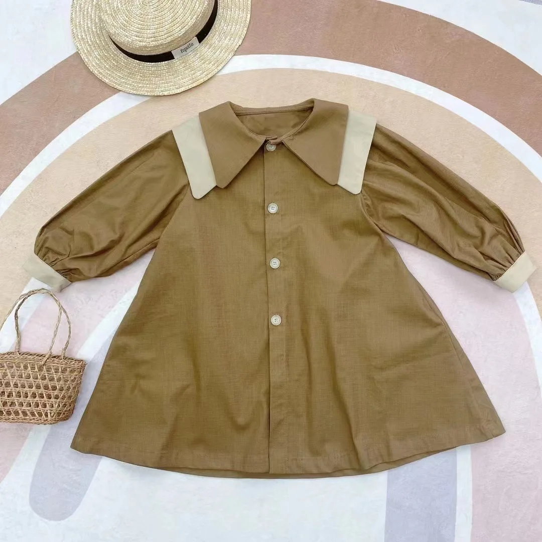 

Autumn Solid Color Girls Dresses Spring Fashion Simple Children's Clothing Korean Version Lapel Single Breasted Shirt Dress
