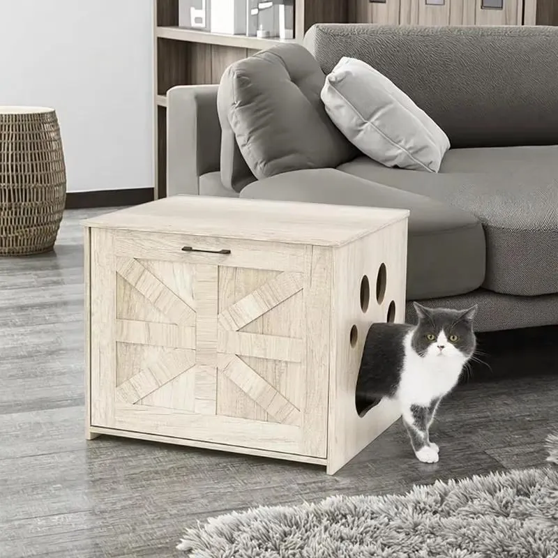 Modern Wooden Cat Litter Box Cabinet with Sliding Door Hidden Indoor Furniture Bedside Table Living Room Side Storage Set