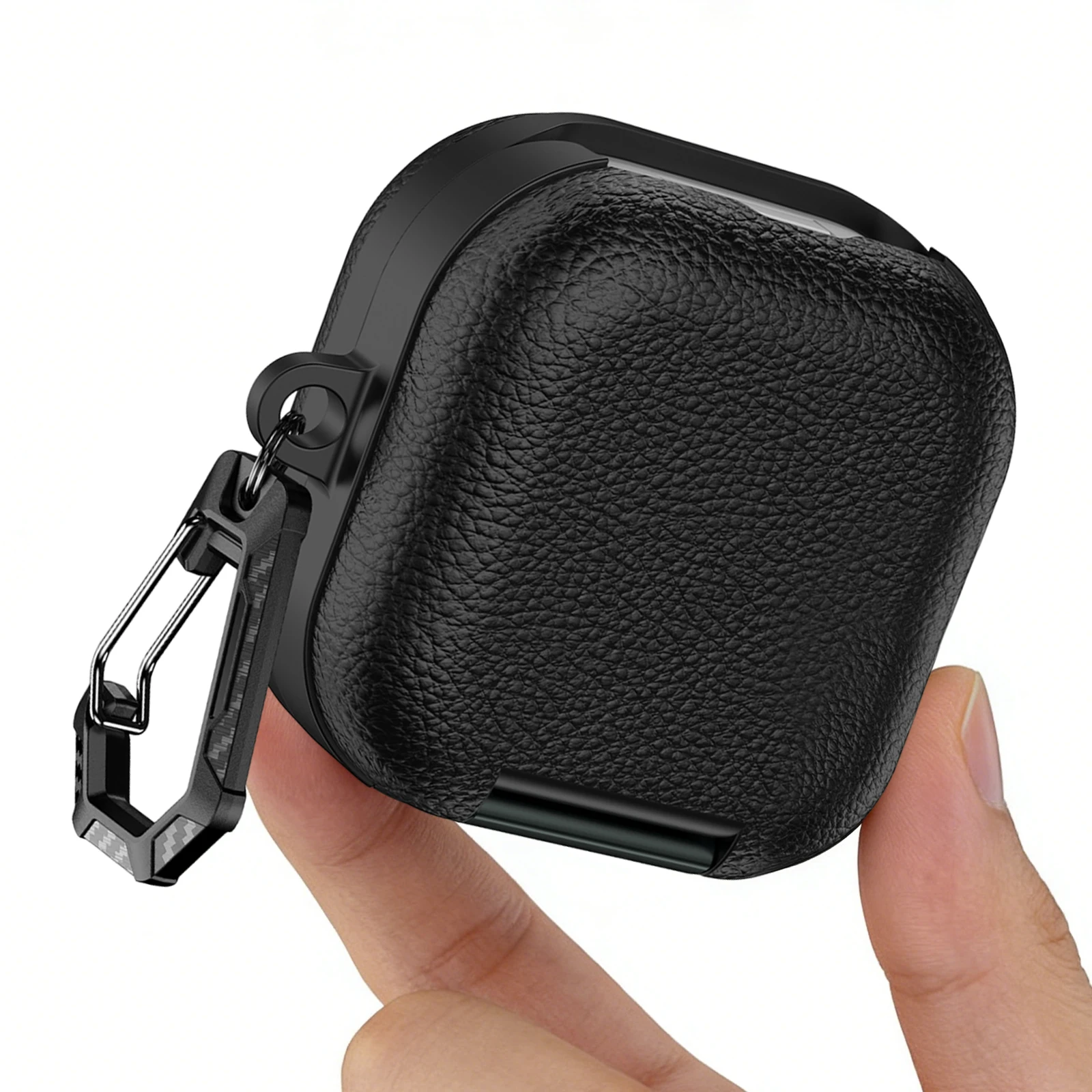 PU Leather Protective Case Cover for Samsung Galaxy Buds4/4Pro Full Protection Skin Shell with Carabiner Shockproof Anti‑Drop
