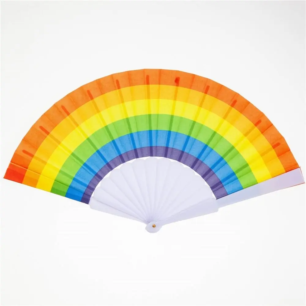 Fashion Plastic Folding Hand Fan 7 Inch Size Lightweight Cooling Fan Vivid Rainbow Print Dopamine Color Rainbow Fan Party