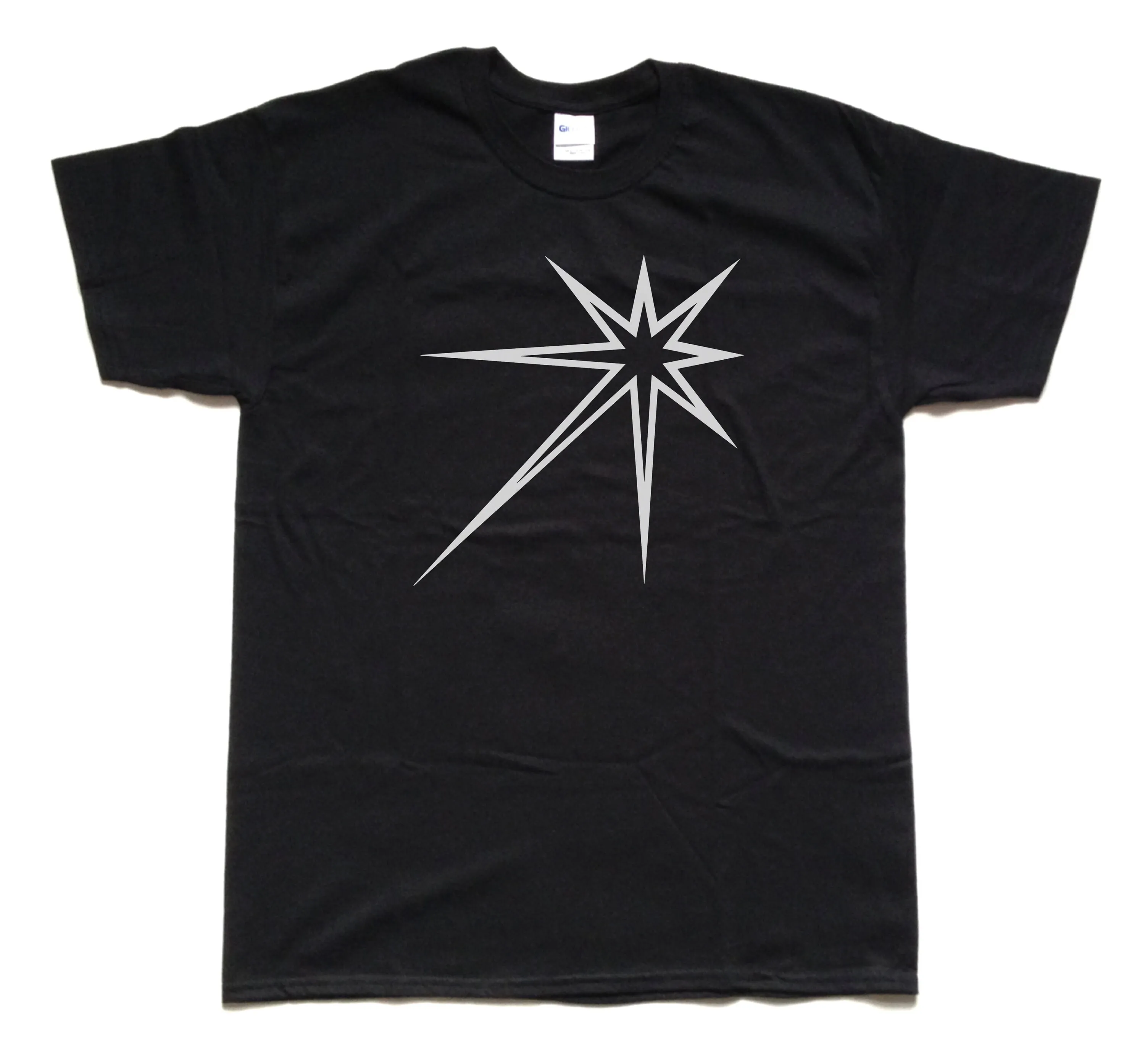 Cool Twinkling Star Outline Screen Printed Graphic Artistic Black Cotton T Shirt