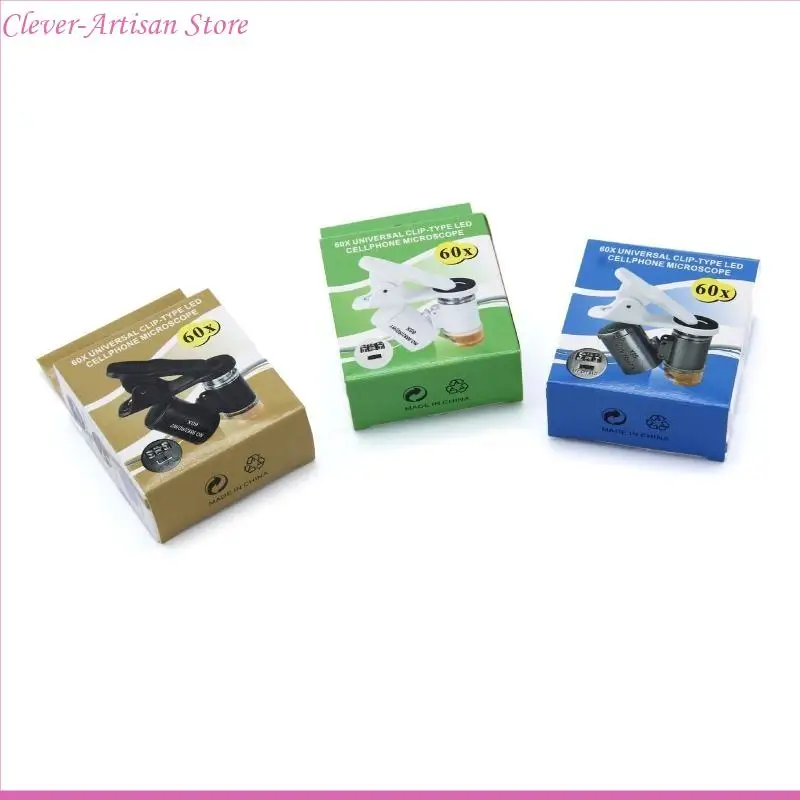 E06B 60x mini clip teléfono móvil microscopio lepa led led led lente óptica microscopio microscopio celular microscop