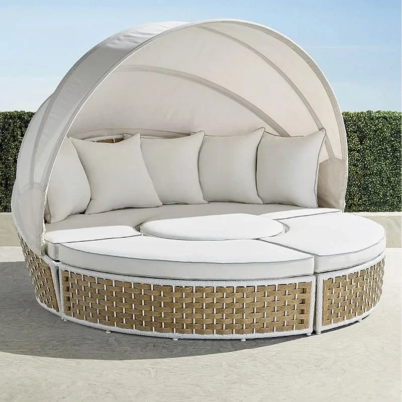 

Modern Day Bed Patio Furniture Hotel Luxury Teak Rope Garden Sun Lounger Round Aluminum Rattan Wicker Outdoor Daybed With Canopy