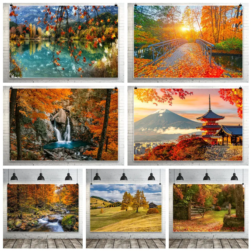 

Natural Landscape Photography Background Autumn Maple Leaves Mountains Rivers Trees Backdrop Photography Accessories Photozone