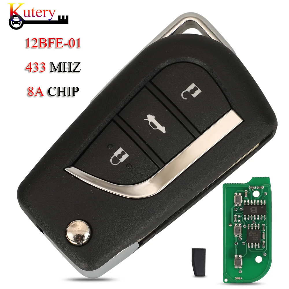 jingyuqin 12BFE-01 Remote Smart Car Key For Toyota Auris Camry Yaris RAV4 2015-2018 433Mhz 8A Chip 3Buttons With TOY40 Blade