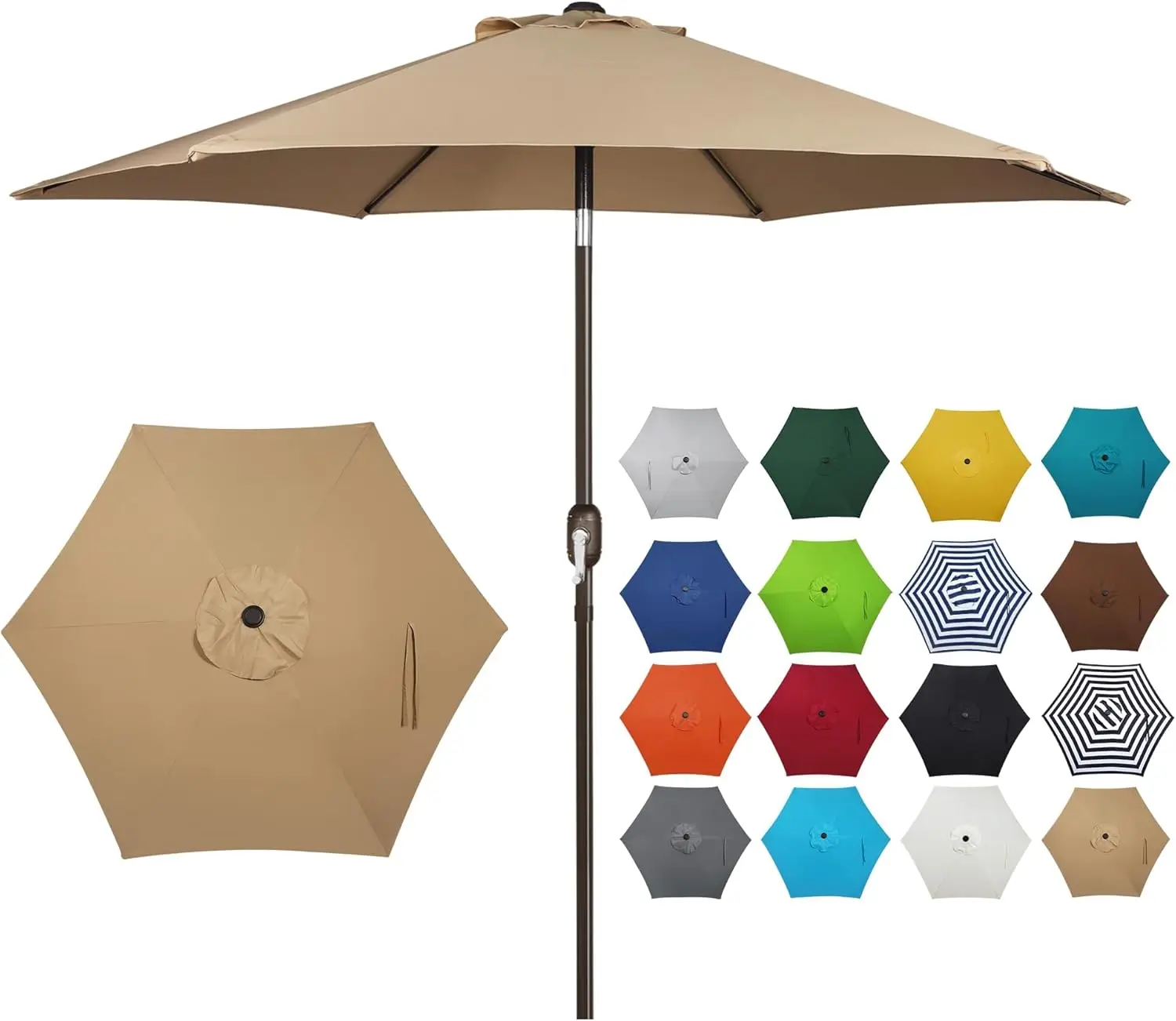 

7.5 ft Patio Umbrella, Yard Umbrella Push Button Tilt Crank (Tan)