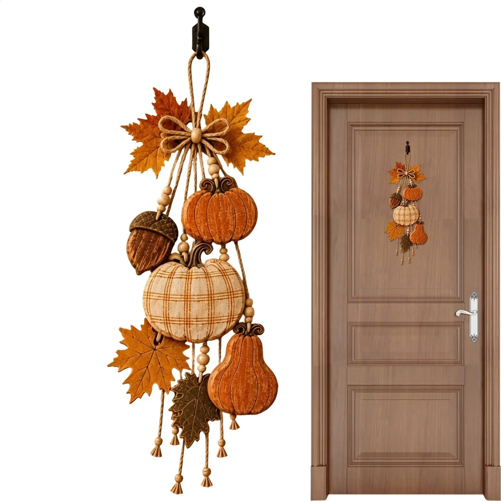Wooden Door Hangings Pumpkins Maple Wall Ornament Pumpkins Decorations Hangable Door Sign For Porch Festival Mantel Front