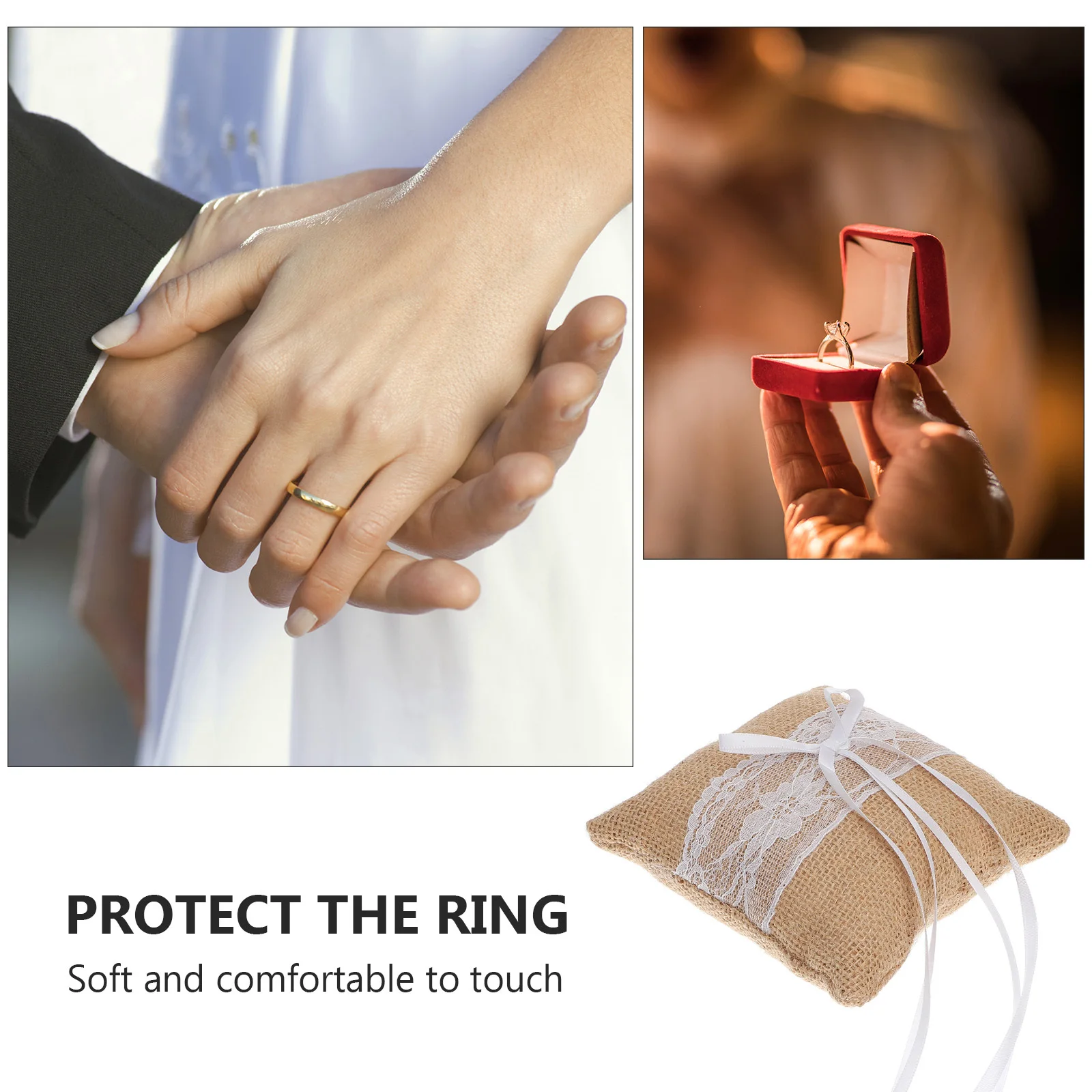 

Burlap Wedding Ring Pillow 15x15cm Lace Pearl Flower Design Ring Bearer Cushion Perfect for Ceremony Engagement