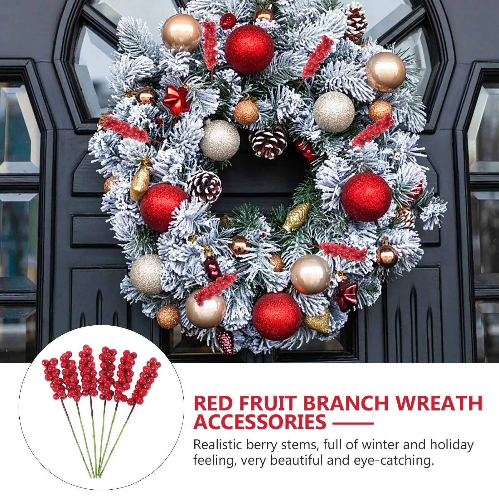 

50Pcs Simulation Xmas Berry Stems Artificial Christmas Picks Holiday Party Decorations Winter Wreath Garland Centerpiece Decor