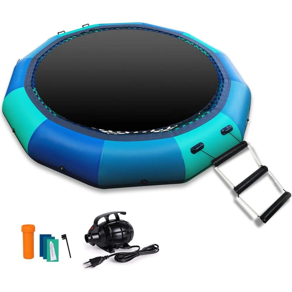 

10FT Inflatable Water Trampoline for Lake, Recreational Water Bouncer for Kids, Adults, Blow Up Floating Trampoline with Ladder