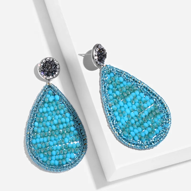 FLOLA  Black Beaded Earrings for Woman Boho Teardrop grote Earring Beads Ethnic Jewelry Statement Glitter Oorbellen ersp26