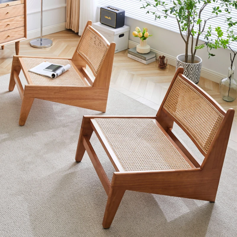 

Rattan Armchair Solid Wood Chair Cozy Lounge Chair Vintage Inspired Comfortable Seating FAS Grade Rubberwood Chair