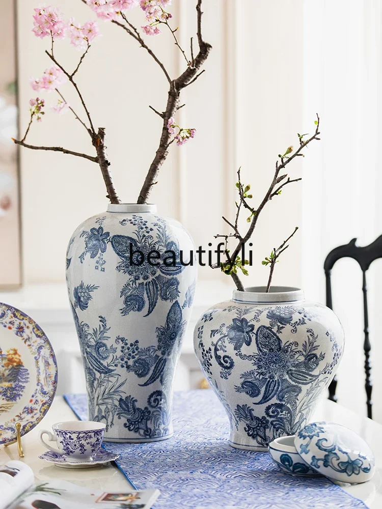 Jingdezhen blue and white porcelain vase underglaze color ornament living room home flower arrangement crafts