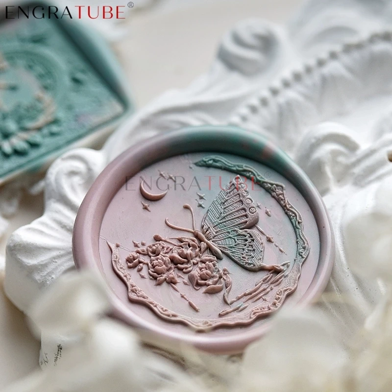 

Laser Engraving Sealing Wax Stamp 3D Embossed Rose Butterfly Firefly Handle Gift Wrapping Wedding Greeting Card Decoration Tools