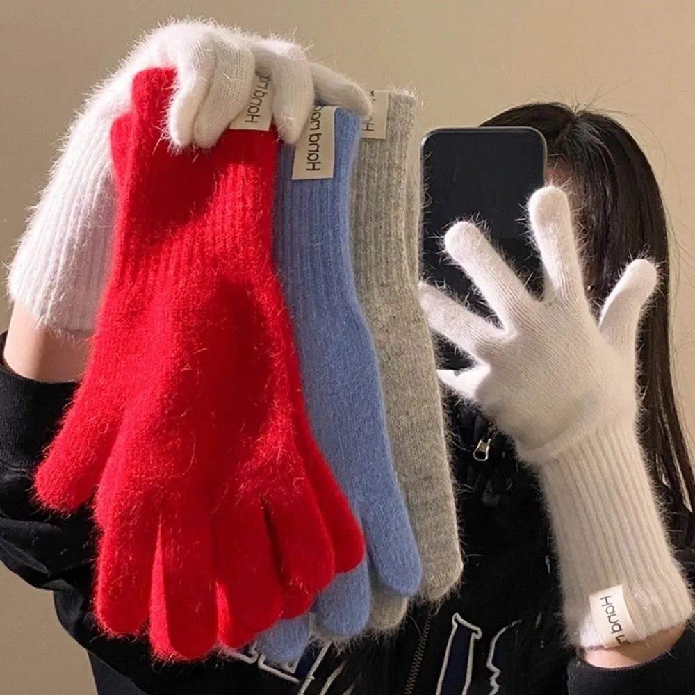 Fashion Full Finger Women Winter Warm Gloves Elasticity Protection From Cold Touch Screen Candy Colors Knitted Gloves