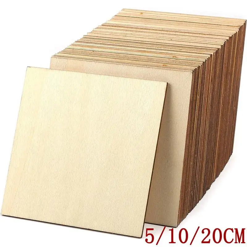 Hoja cuadrada de madera en blanco para manualidades, pintura, tinción, cuadrados de madera sin terminar, juguetes, tallado, decoración del hogar, 5/10/20cm, 5/10 Uds.