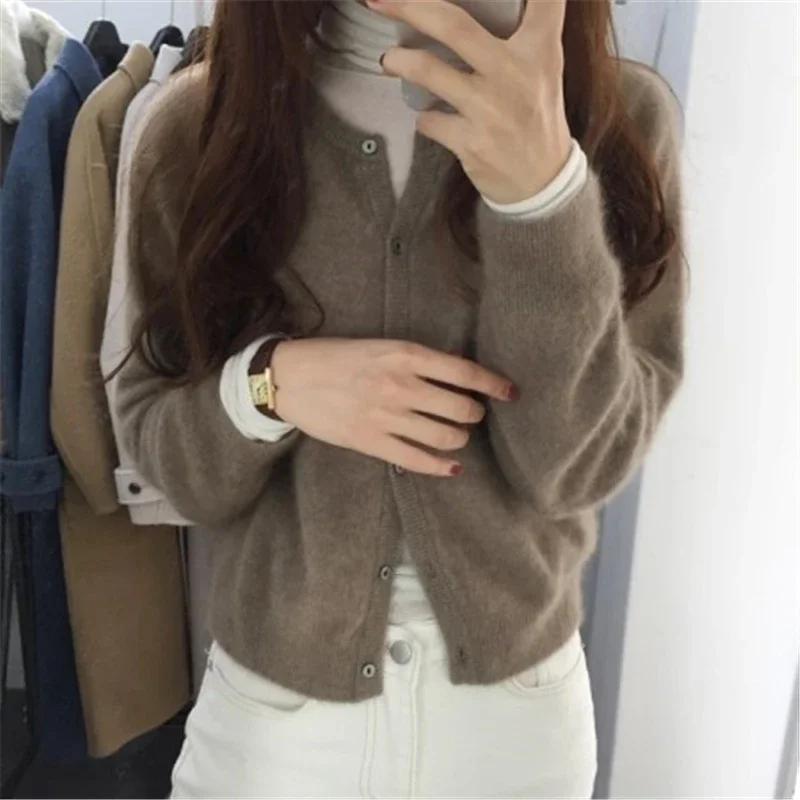 

Pop 100% Pure Cashmere Cardigan Autumn Winter New Sweater Women's Short Round Neck Sweater Super Fire Cec Coat Knitting