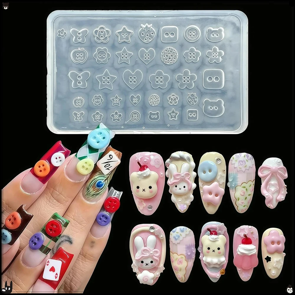 Novel 3D Silicone Nail Mold Multi-shape Button Nail Template Clear Nail Carving Tool Create Exquisite Nail Charms Easily at Home