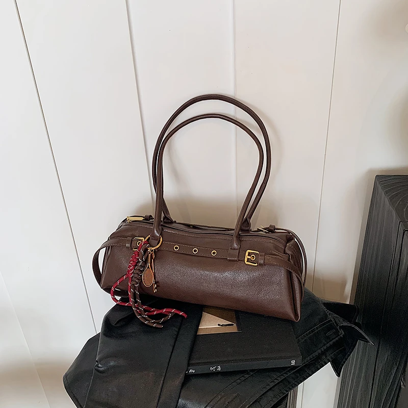 단색 품질 PU 숄더백, 버클 벨트 장식, 지퍼 올 매치 핸드백 2025, 여성용 핫 세일 가방