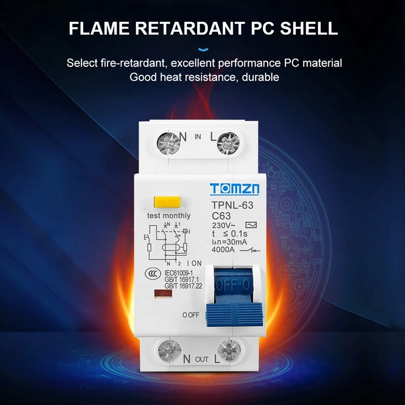 A50I TOMZN TPNL DPNL 230V 1P+N Residual Current Circuit Breaker With Over And Short Current Protection RCBO MCB, TPNL