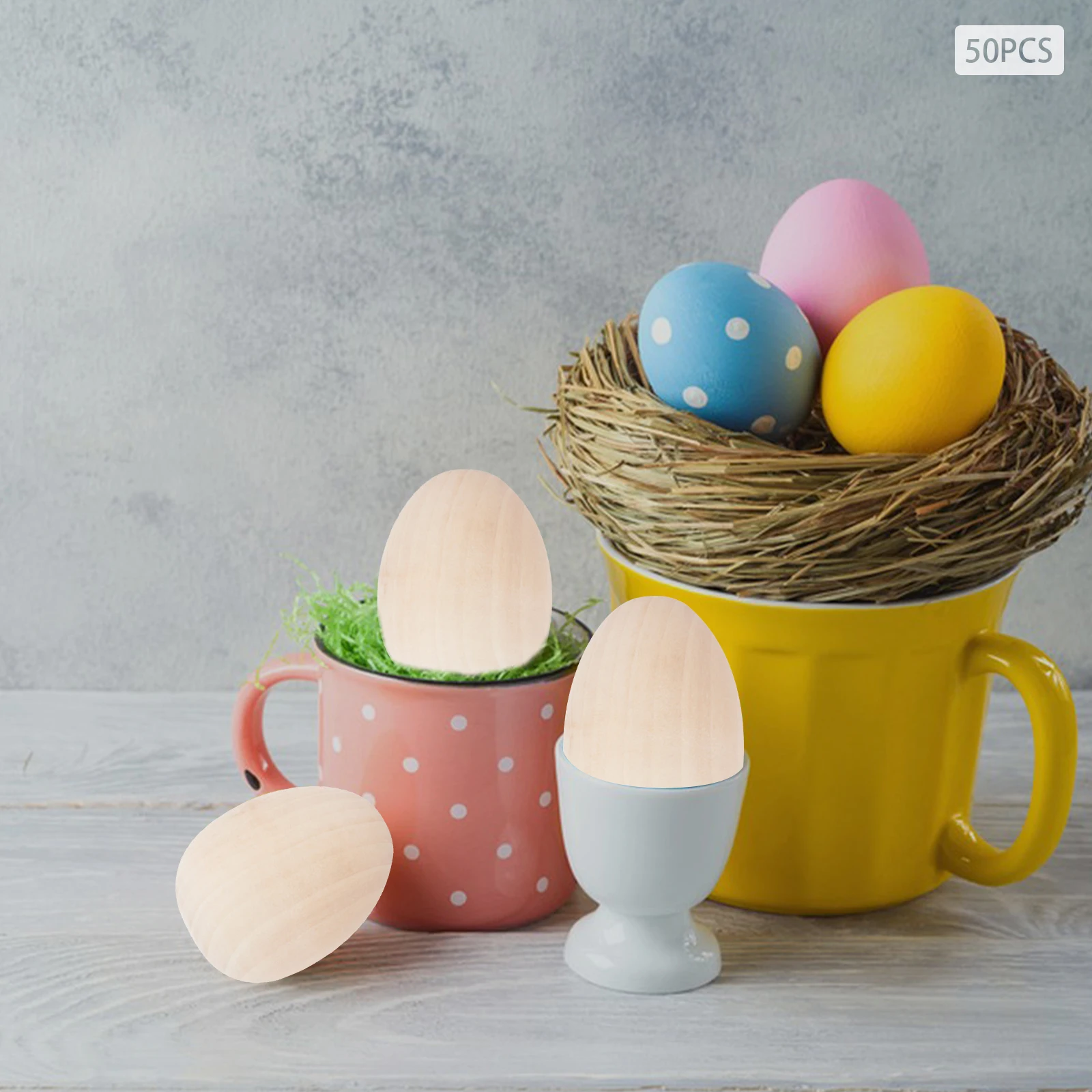 

50Pcs Wooden Eggs, DIY Crafts Eggs, Easter Decoration Eggs，Easter party, home decor products, children's DIY crafts eggs