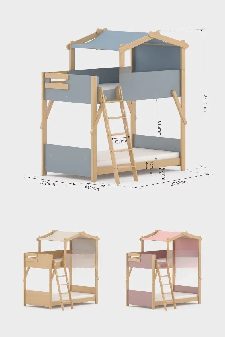 Elevated bed double layer upper and lower child and mother bunk bed high and low all solid wood on the bed and off the table