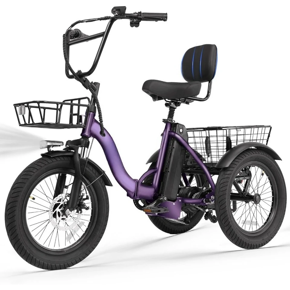 LocalStock Folding 3 Wheel Electric Bike 1200W Motor 18MPH 55 Miles Fat Tire Ebike Step-Thru Tricycle for Adults with Removable image 3