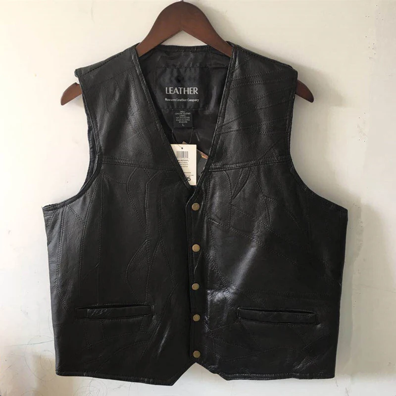 Spring Autumn Men's PU Leather Waistcoats Classic Men V-Neck Motorcycle Biker Leather Vest Man Punk Leather Sleeveless Jacket