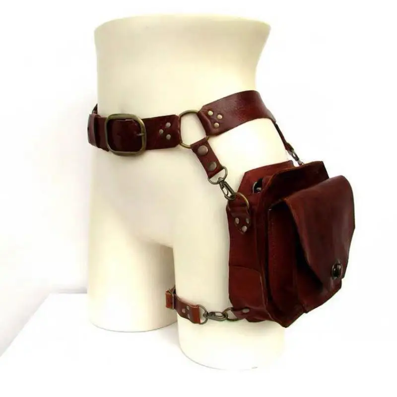 Petit sac carré en PU pour femme, sacoche croisée, sac de jambe, sac de taille, moto, vent, sac latéral, chevalier médiéval, accessoires de