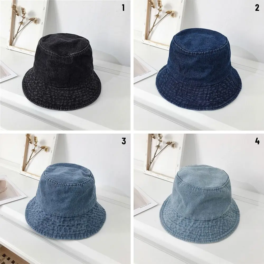 Denim Fabric Beach Cap Women Men Suede Panama Hat Cotton Bucket Hats Sunbonnet Fisherman Hat