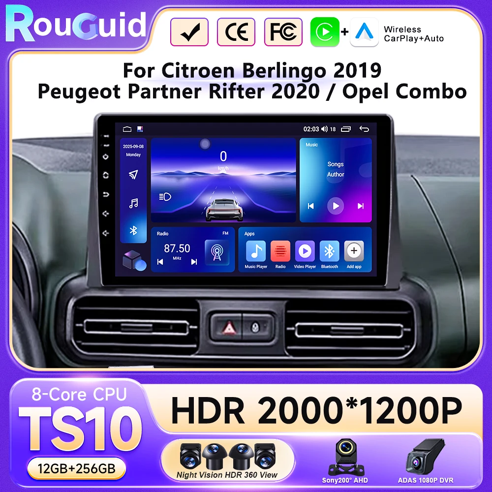 

For Citroen Berlingo 2019 Peugeot Partner Rifter 2020 For Opel Combo Android16 Carplay Car Radio Stereo Multimedia Video Player