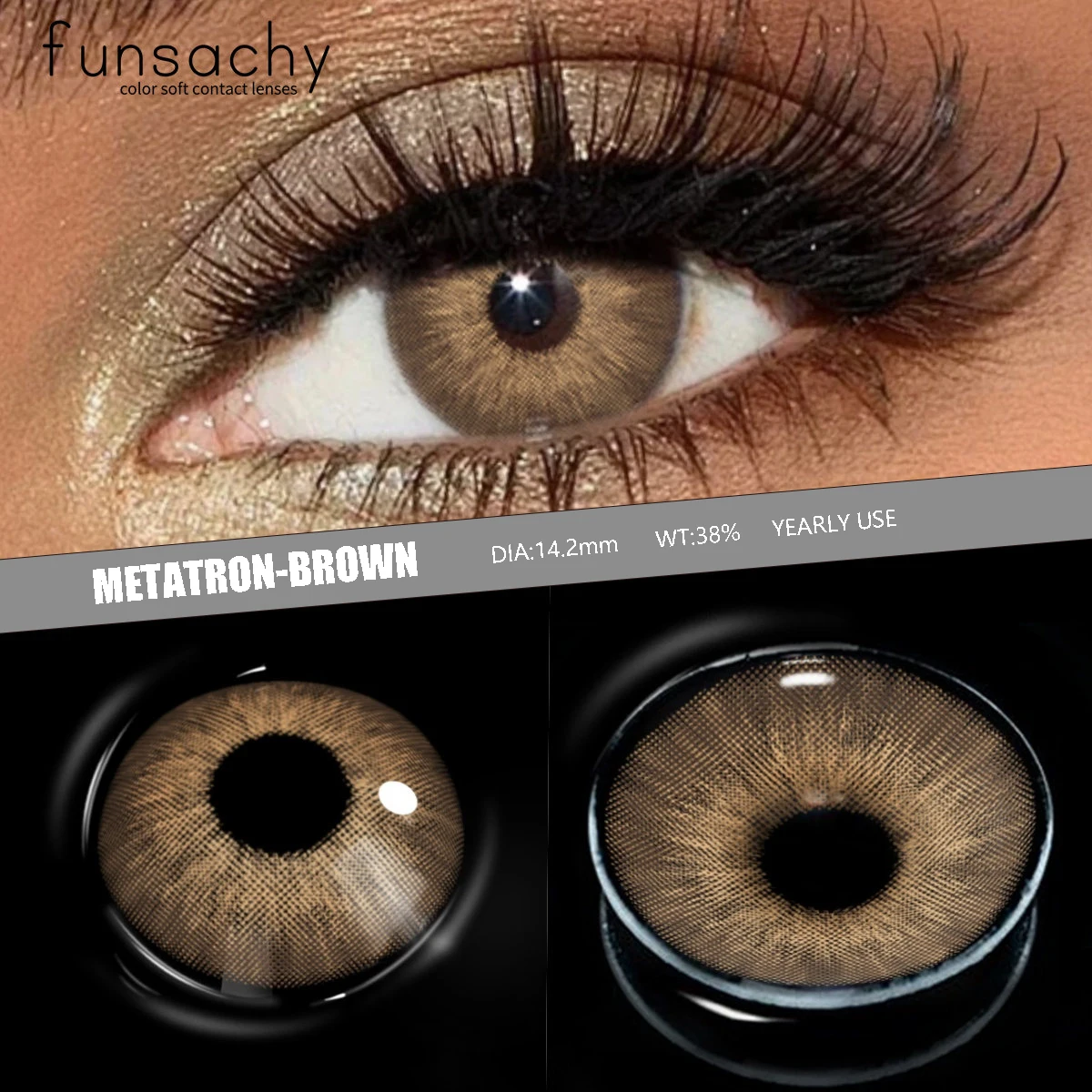 FUNSACHY 1 Paar farbige Kontaktlinsen für Augen, braun, modische Kosmetiklinsen, graue Pupillen, natürliche Augenkontakte, Damen-Augen-Make-up