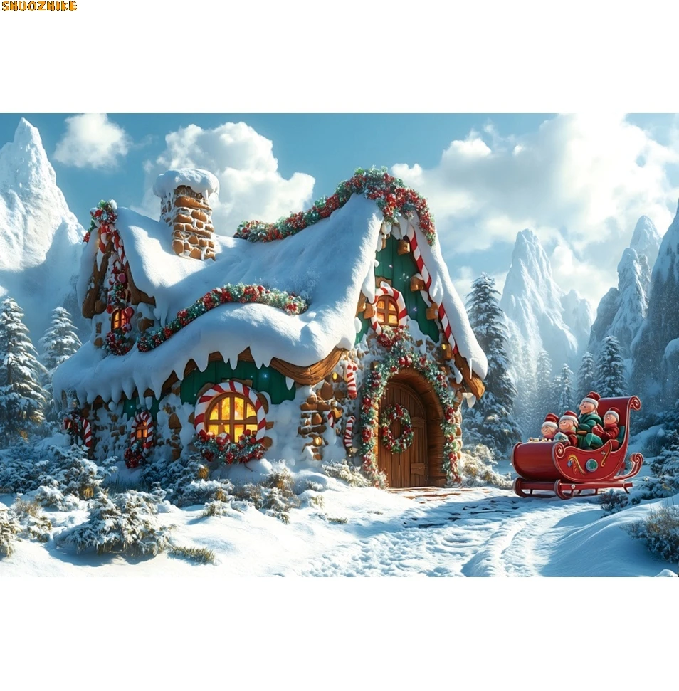 

Snow Forest Gingerbread House Backdrop Winter Kids Birthday Party Baby Portrait Photography Background Decor Photostudio Supply