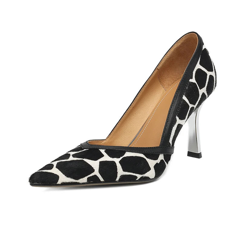 Stylish Printed Horsehair High Heels for Women - Yellow & Black