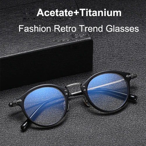 Imagen 2 del producto Réplica de marcos de acetato de marca japonesa, gafas de patillas de titanio puro, gafas redondas Retro de lujo para hombres, gafas de negocios ovaladas