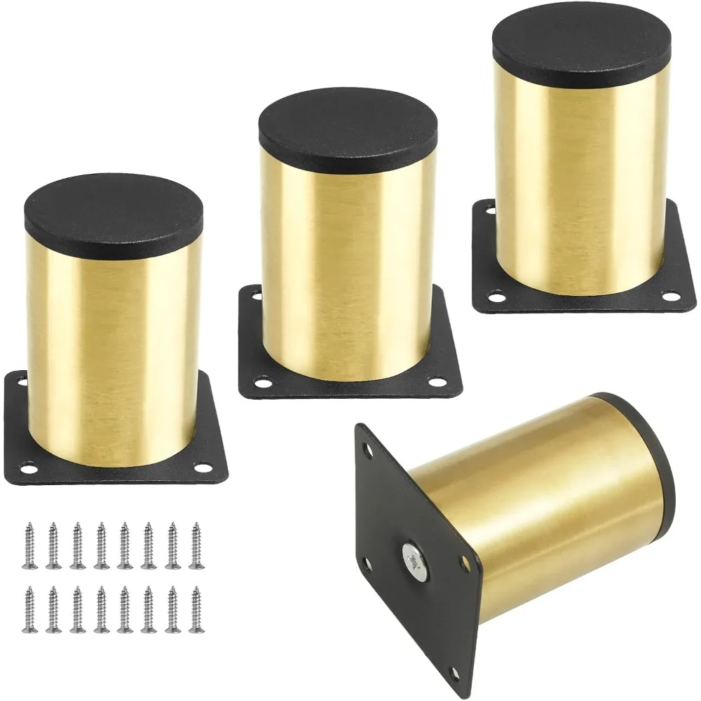 مجموعة من 4 أرجل أثاث من الفولاذ المقاوم للصدأ 3 بوصة / 80 مم، أرجل خزانة ذهبية أقدام مطبخ مستديرة، أرجل بديلة معدنية للخزانة #1