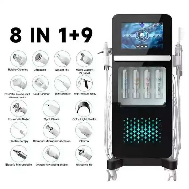 17 en 1 oxygène Jetpeel Hydra multi fonction Machine faciale LED Hydro cristal Microdermabrasion Machine faciale