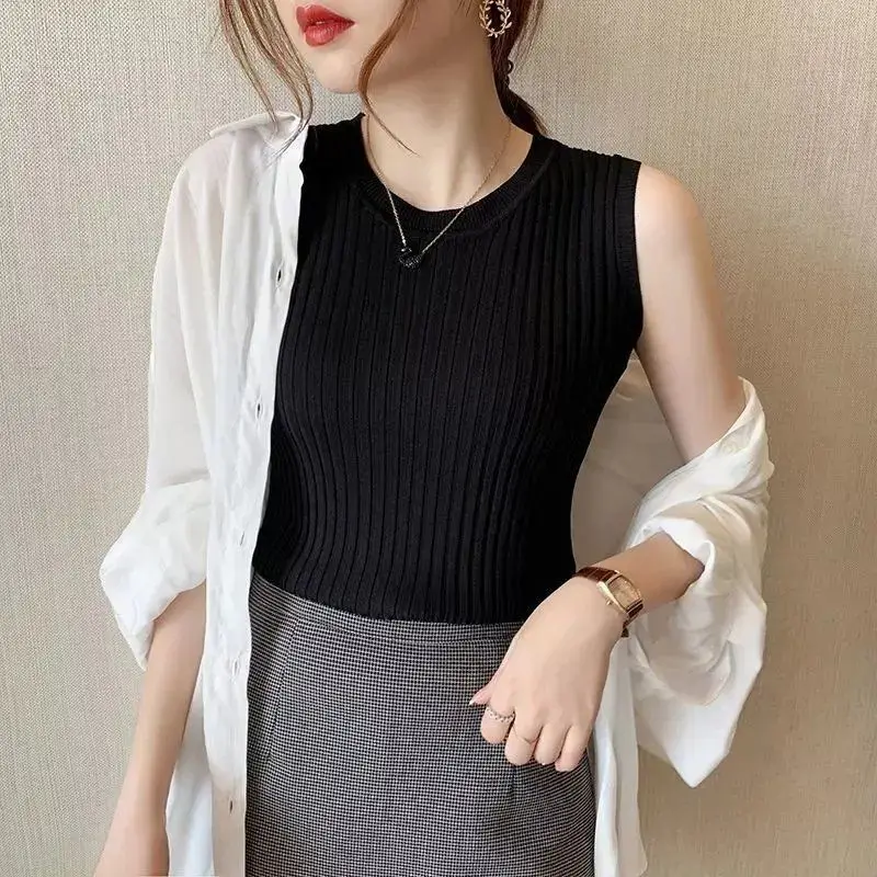 2024 Summer Ice Silk Knitted Camisole Loose Sleeveless Top Plus Size Inner Wear