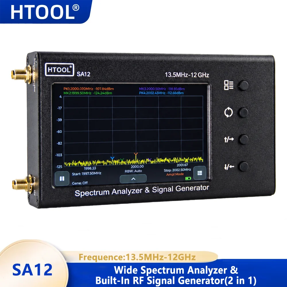 Spectrum Analyzer 13.5MHz-12GHz Wideband HTOOL SA12 Handheld RF Signal Generator S21 Scalar Transmission Test Spectrum Analyser