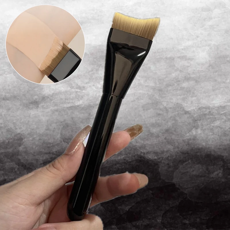 Brosse de fond de teint en croissant Ultra fin, brosse de Contour du visage, manche noir, brosse de maquillage, outil de crème de fond de teint mixte