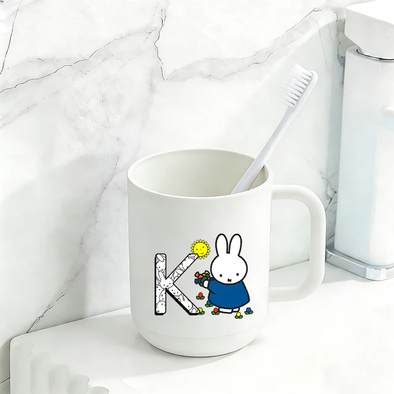 New Miffy Water Cup with Handle Cartoon Anime A-Z Letter Mouthwash Cups Fashion Large Capacity Plastic Toothbrush Cup Mug Gift