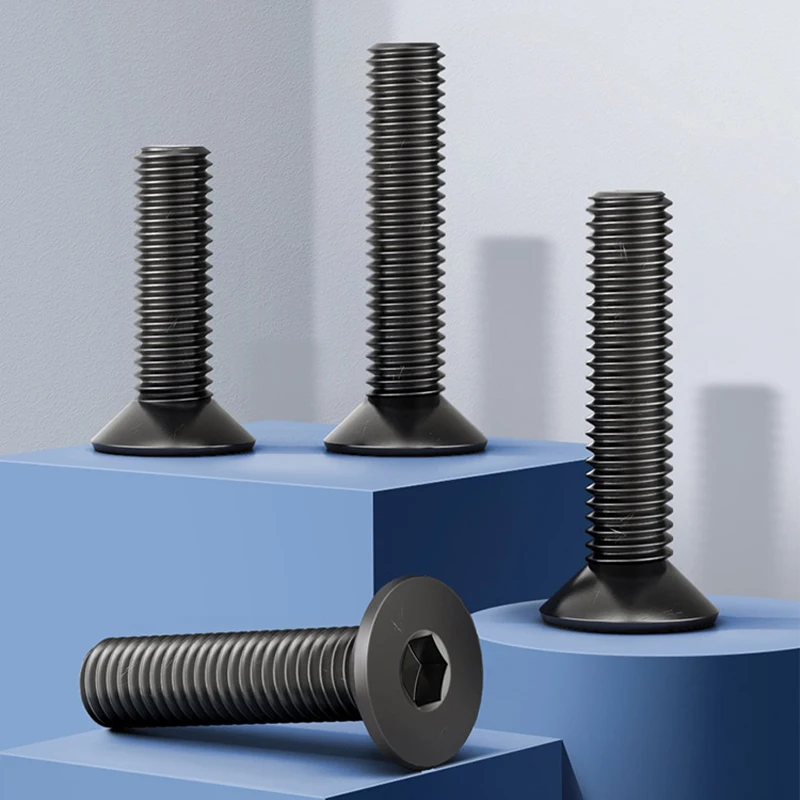 

M1.6-M20 Black Grade 10.9 Black Nickel Steel Countersunk Hexagon Hex Socket Head Flat Countersunk Bolt Screw Length 3-100mm