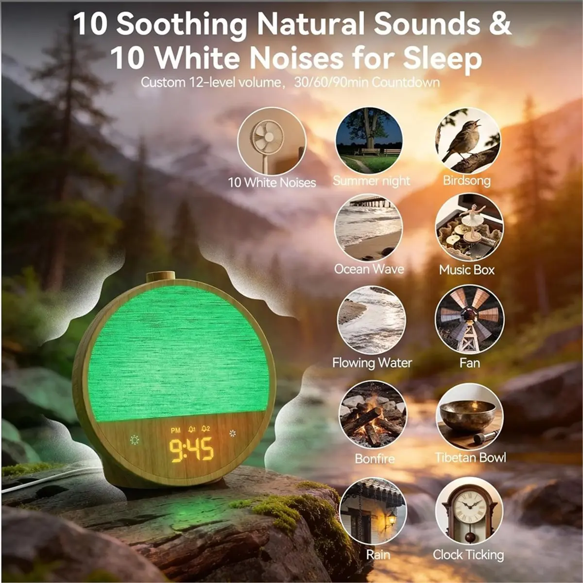 newA10R Daylight Alarm Clock,Bedside Lamps with 10 10 White Noise Sounds, Table Lamp with RGB Mood Night Light