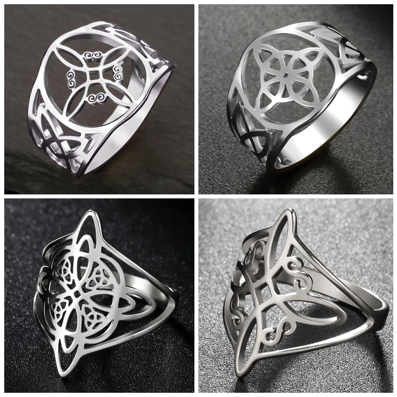 Anillos Unift Vintage con nudo de bruja para mujeres y hombres, anillo de dedo de acero inoxidable, amuleto de protección de brujería, joyería, accesorios Wicca