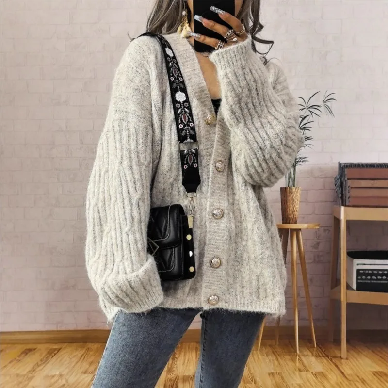 Gebreide luie stijl effen kleur damesjas losse knopen vesten jas winter warm houden trui jas mode casual tops