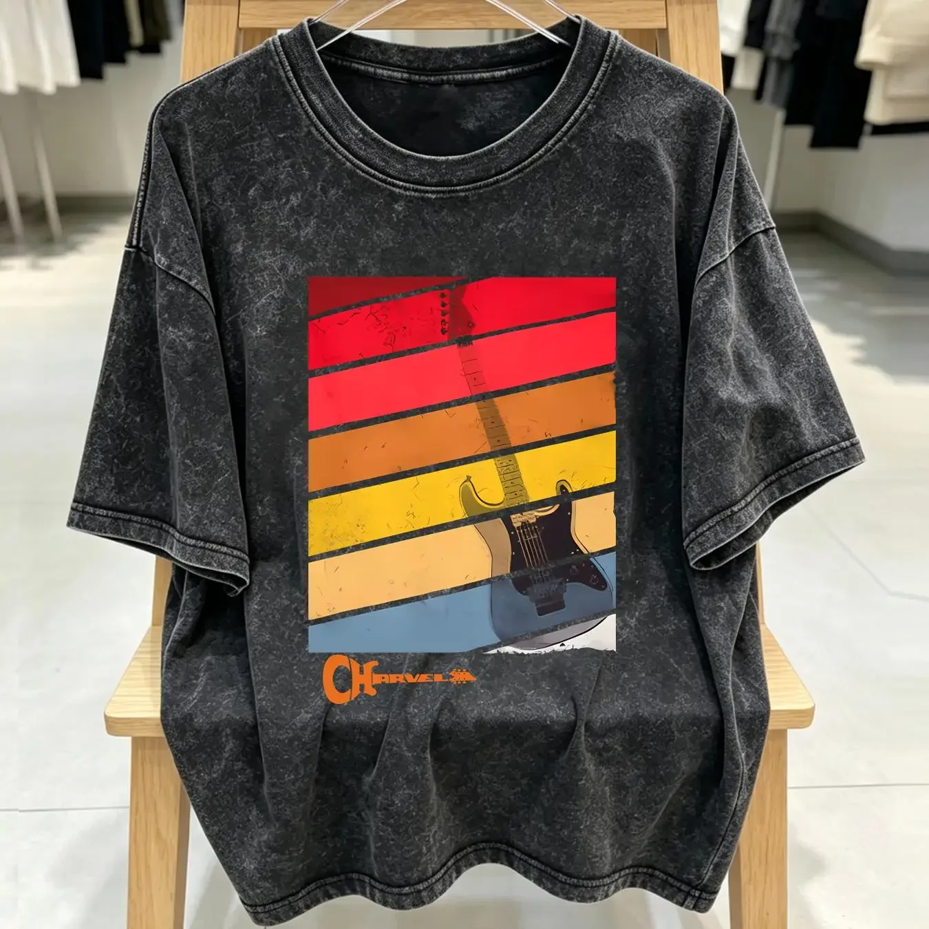 washed T Shirt Charvel Guitars Sunset Men's Charcoal Size Medium long or short sleeves vintage Washed Casual Slightly Stylish