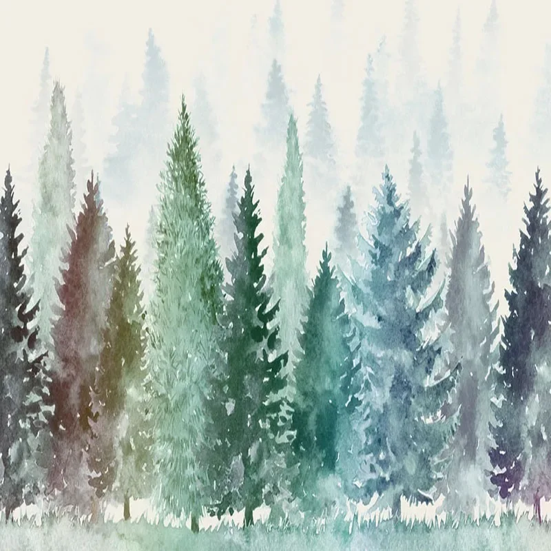 Mural de pared 3D personalizado, papel tapiz fotográfico moderno pintado a mano, árbol de acuarela, bosque brumoso, fondo Fresco para sala de estar